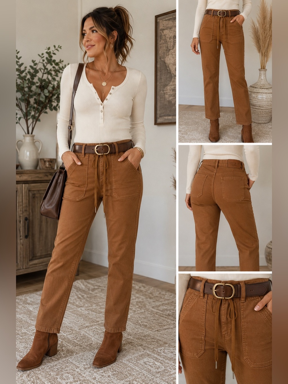 Judy Blue Caramel Brown Utility Straight Leg Jeans 9/29